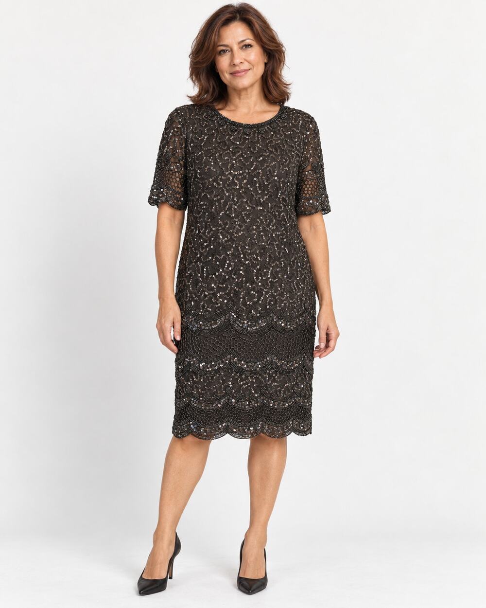 Brilliante by J.A. Black Silk Beaded Sequin Cocktail Dress Size S 38" Bust